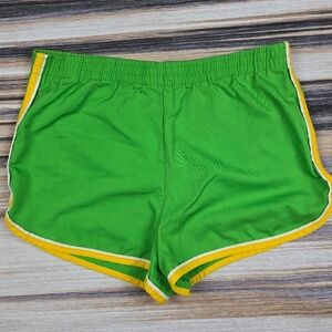 Vintage Gym Shorts Womens  Elastic Waist Kelly Green Yellow Trim